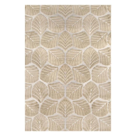Plush Shaggy Leaf Pattern Floor Rug Embossed 10mm Pile | Non-Slip 200x290cm - Gold