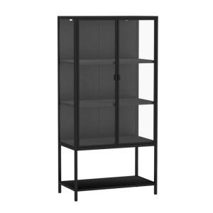 4-Tier Glass Display Cabinet with Adjustable Shelves - Black