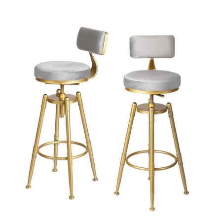 Adjustable Velvet Bar Stool with Backrest - 360° Swivel