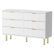 6 Drawer Chest Cabinet with Gold Handles | Modern Storage Unit - White