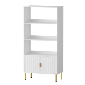 3 Tier Display Shelf with Hidden Cabinet | Gold Legs and Handles - White