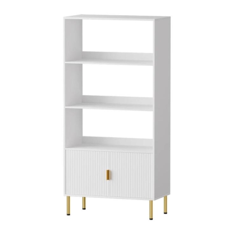 3 Tier Display Shelf with Hidden Cabinet | Gold Legs and Handles - White