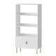 3 Tier Display Shelf with Hidden Cabinet | Gold Legs and Handles - White