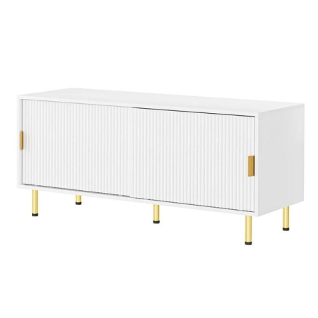 TV Cabinet Entertainment Unit with Sliding Doors and Gold Legs - White (120 cm)