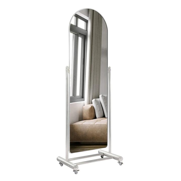Movable Arch Full Length Mirror With Adjustable Angle And Wheels - Silver (165 cm)