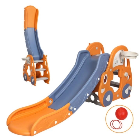 Kids 3-in-1 Slide With Climber and Basketball Hoop - Orange (Ages 2+)