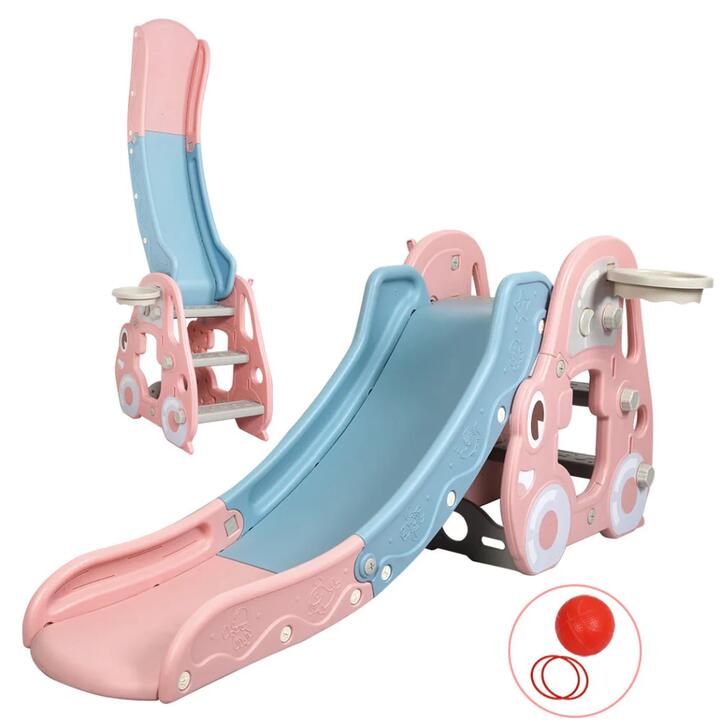 Kids 3-in-1 Slide With Climber and Basketball Hoop - Pink (Ages 2+)
