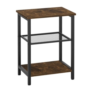 3-Tier Side Table - Space-Saving Accent Table With Adjustable Feet and Storage Shelves (Brown & Black)