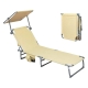 Foldable Lounge Chair with Canopy - 5-Position Reclining Outdoor Sun Lounger with Adjustable Shade & Side Pockets (Khaki)