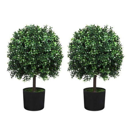 Artificial Boxwood Topiary Ball Trees | 55cm Faux Decorative Greenery for Indoor & Outdoor (Set of 2)
