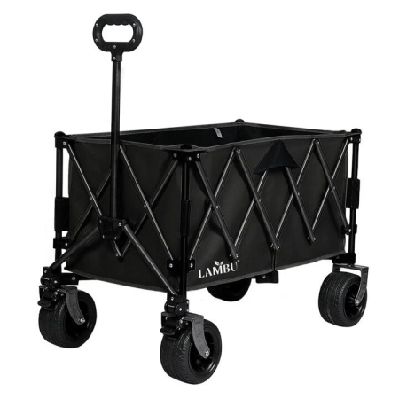 Folding Wagon Cart in Black | Heavy-Duty 3-Tier Utility Trolley with 240L Capacity and All-Terrain Wheels (Black)
