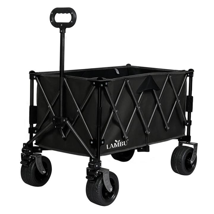 Folding Wagon Cart in Black | Heavy-Duty 3-Tier Utility Trolley with 240L Capacity and All-Terrain Wheels (Black)
