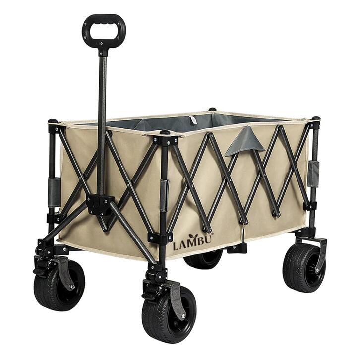 Folding Wagon Cart in Khaki | Heavy-Duty 3-Tier Utility Trolley with 240L Capacity and All-Terrain Wheels (Khaki)