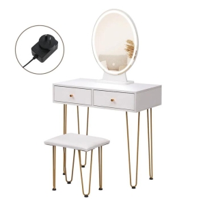 Dressing Table with LED Light Strip & Stool (White)