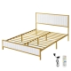 Queen Metal Bed Frame with Padded Headboard - Beige | Under-Bed Storage & Sturdy Slats