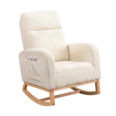 Rocking Chair with Ottoman & Side Pocket | Sherpa Plush