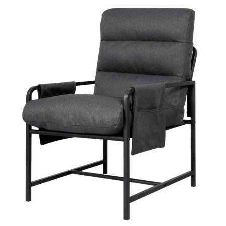 Metal Accent Lounge Chair Linen | Storage Pockets | Modern Armchair (Dark Grey)