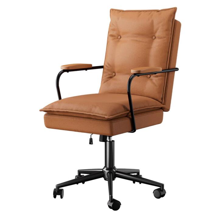 Ergonomic High-Back Office Chair - Adjustable PU Leather Computer Desk Chair with Armrests (Brown)
