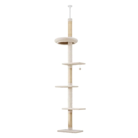 Adjustable Cat Tree Tower | Multi-Level Scratching Post with Hanging Toy & Sisal Poles 230-275cm