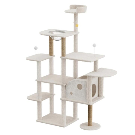 Cat Tree Tower Condo | Multi-Level Scratcher with Transparent Capsule Bed & Hanging Toys Large 172cm