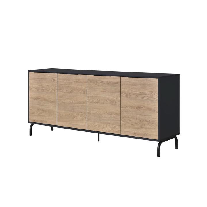 Madden Scandinavian Sideboard Buffet Unit Storage Cabinet 4-Doors Oak & Black
