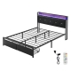 Double Size Metal Bed Frame with LED Lights & 2 Storage Drawers | PU Leather Headboard