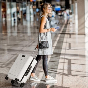 CostwayLightweight PC Hardside Suitcase with Double TSA Lock for Travel/Camping-White