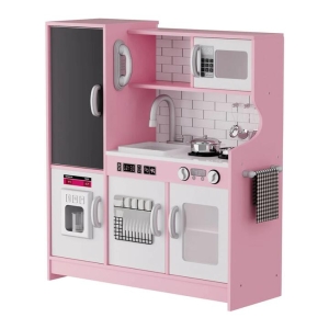 Wooden Kids Kitchen Playset - Pretend Cooking Toy with Microwave