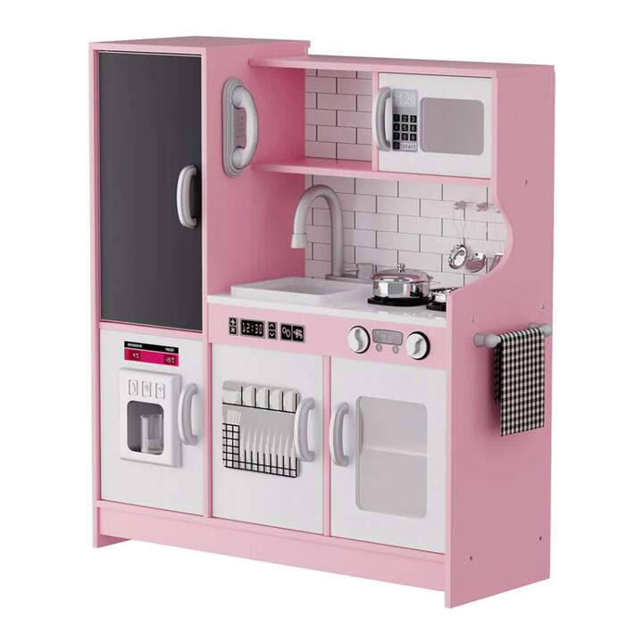 Wooden Kids Kitchen Playset - Pretend Cooking Toy with Microwave