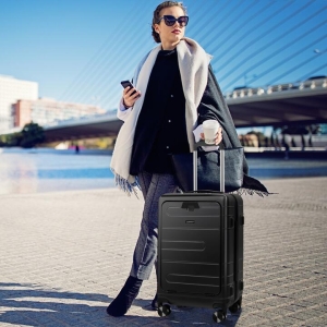CostwayLightweight PC Hardside Suitcase with Double TSA Lock for Travel/Camping-Black