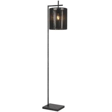 Lyndra Contemporary Standing Floor Lamp Light Foot Switch Metal Natural Fiber Gun Metal Black Patina