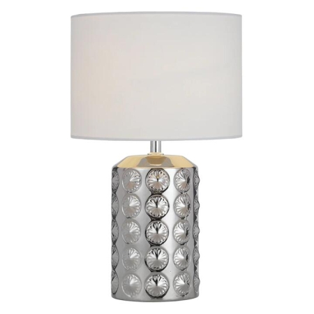 Nancy Contemporary Table Desk Lamp Light Fabric Ceramic Silver White Gloss