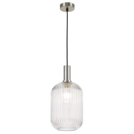 Bonura Modern Pendant Hanging Lamp Light Metal Glass Nickel Clear Ribbed