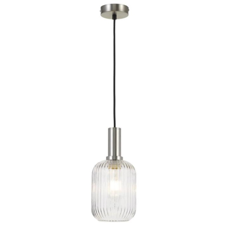 Bonura Modern Pendant Hanging Lamp Light Glass Clear Nickel Ribbed