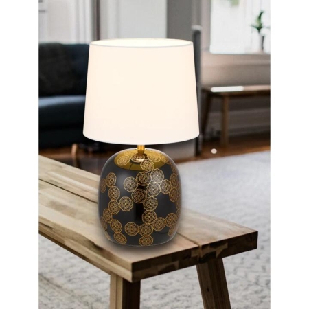 Wishes Modern Table Desk Lamp Light Ceramic Fabric Black Gold Ivory