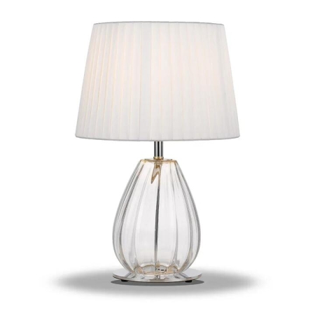 Veana Contemporary Table Desk Lamp Light Glass Metal Fabric Clear Chrome Ivory