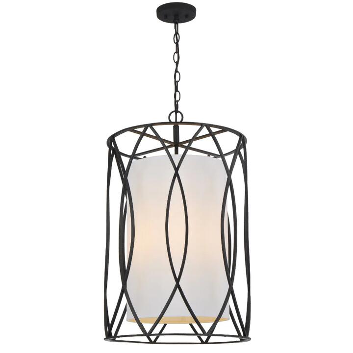 Dover Contemporary Pendant Hanging Lamp Light Metal Fabric Black Textured