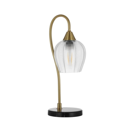 Azalea Contemporary Table Desk Lamp Light Marble Metal Glass Black Marble Antique Gold Clear Gloss