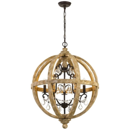 Florin Industrial Pendant Hanging Lamp Light Glass Wood Metal Clear Wood Iron