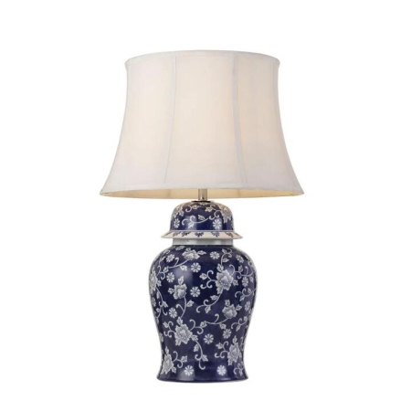 Iris Modern Table Desk Lamp Light Fabric Ceramic Blue White