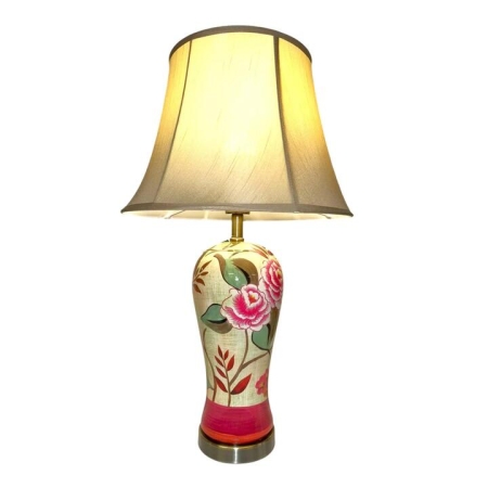 Lantau Modern Table Desk Lamp Light Metal Fabric Ceramic Antique Brass Flower Gold Red