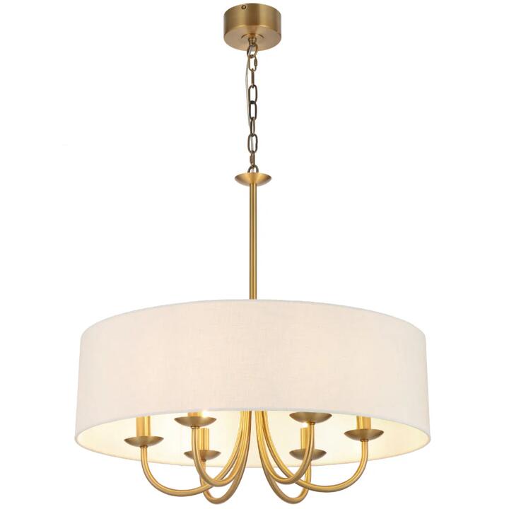 Shiron Contemporary Pendant Hanging Lamp Light Metal Fabric Brass Ivory Matte Plated