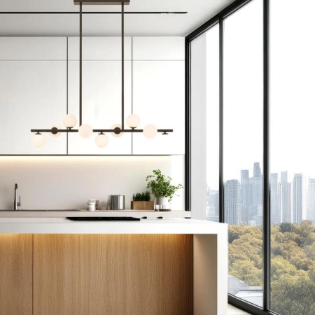 Moran Modern 9-Lights Pendant Hanging Lamp Light Metal Glass Black Opal Matt Matte