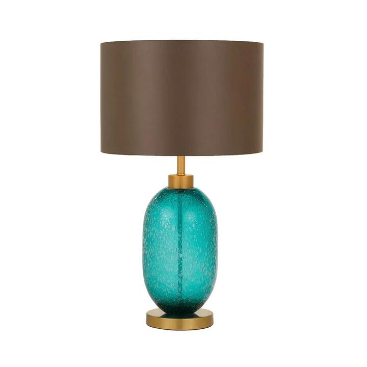 Manolo Modern Table Desk Lamp Light Metal Lazurite Fabric Brown Antique Gold Teal
