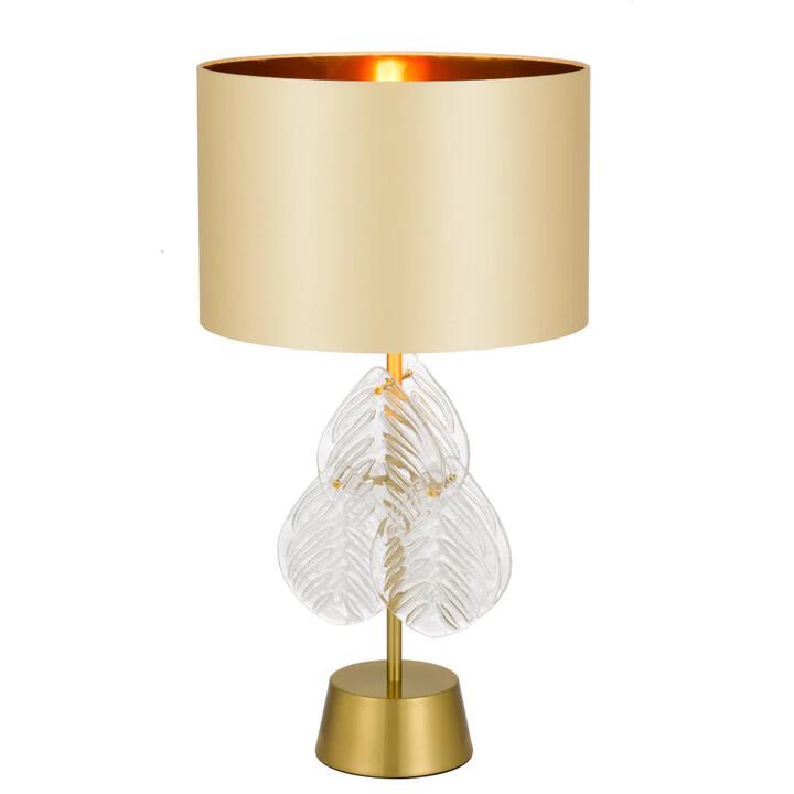 Melania Modern Table Desk Lamp Light Glass Metal Fabric Clear Gold