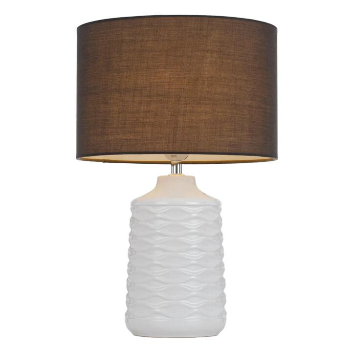 Agra Modern Table Desk Lamp Light Fabric Ceramic Grey White Gloss