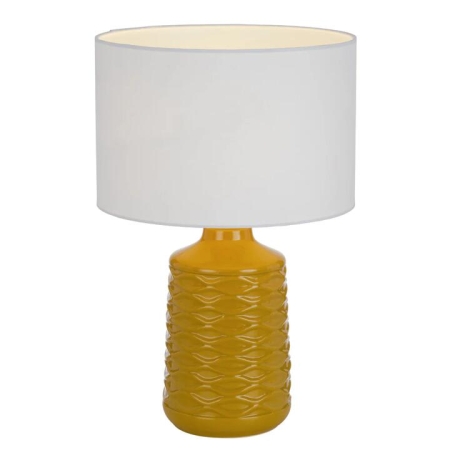 Agra Modern Table Desk Lamp Light Fabric Ceramic Butterscotch White Gloss