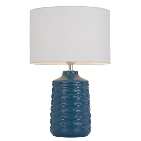 Agra Modern Table Desk Lamp Light Fabric Ceramic Blue White Gloss