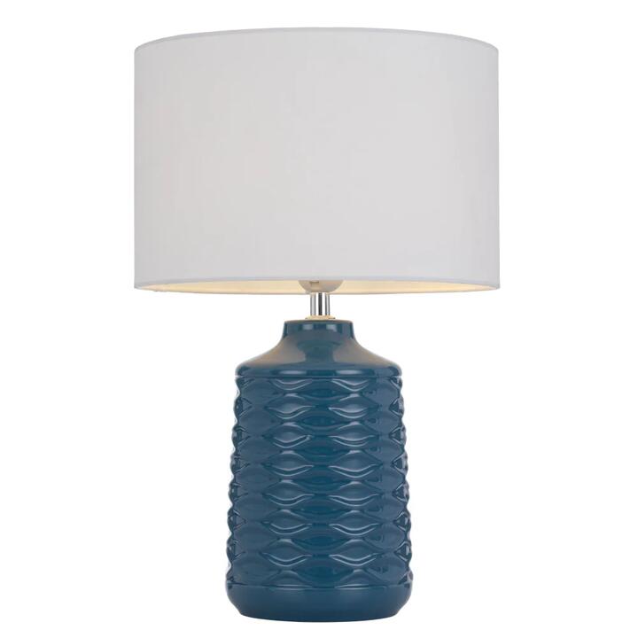 Agra Modern Table Desk Lamp Light Fabric Ceramic Blue White Gloss
