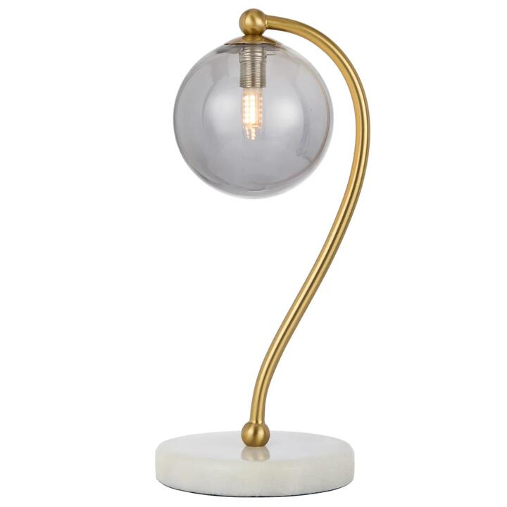 Felton Modern Table Desk Lamp Light Glass Metal Antique Gold Smoke White Marble Polished